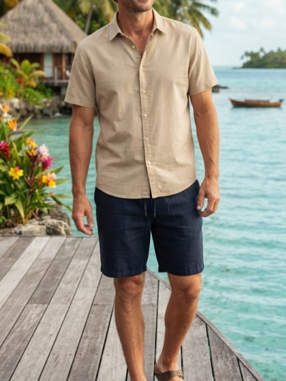 NWT Macys Summer Twill Shirt By Alfani - Men's Short-Sleeve Tan Button-Down XXL